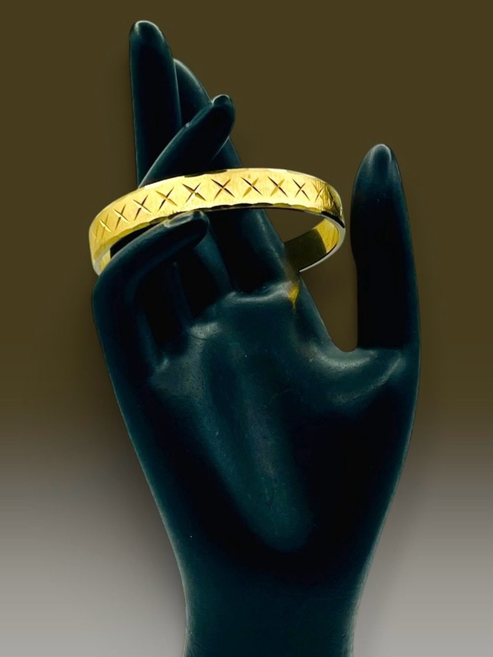 Vintage Monet Gold Tone Etched X Pattern Bangle Bracelet